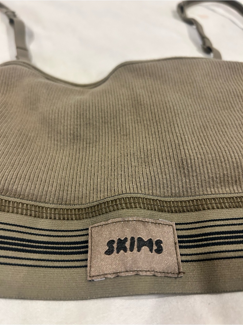 SKIMS Olive Ribbed Thermal Top & Leggings Set TOP SIZE MED, BOTTOMS XS.